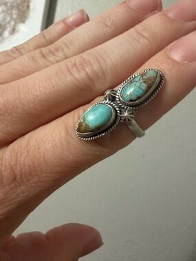 Turquoise Double Stone Sterling Silver Ring - Women Jewelry